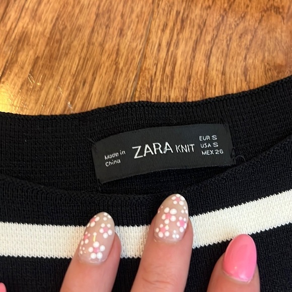 Zara Knit Black and White Striped Dress with Faux Leather Pockets Size Small - Picture 12 of 12